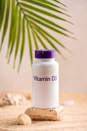Bottle with capsules of the supplements vitamin dの写真素材