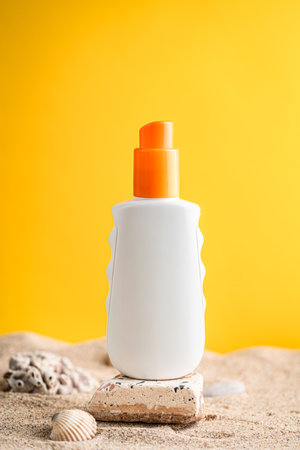 Sunblock or sunscreen in cosmetic tubeの写真素材