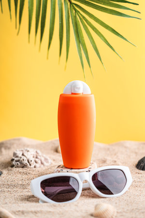 Sunblock or sunscreen in cosmetic tubeの写真素材