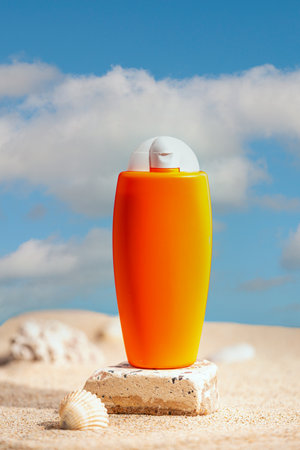 Sunblock or sunscreen in cosmetic tubeの写真素材