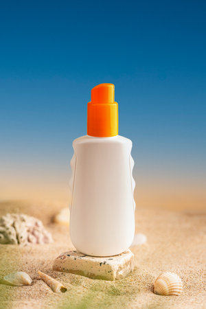Sunblock or sunscreen in cosmetic tubeの写真素材