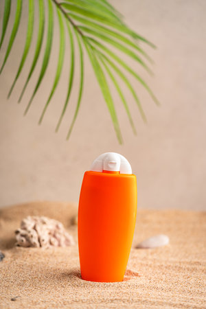 Sunblock or sunscreen in cosmetic tubeの写真素材