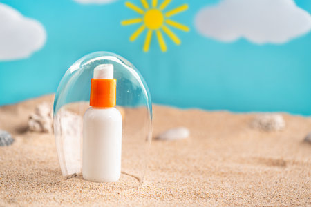 Sunblock or sunscreen in cosmetic tubeの写真素材