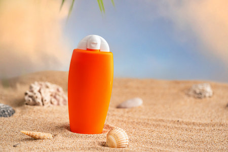 Sunblock or sunscreen in cosmetic tubeの写真素材