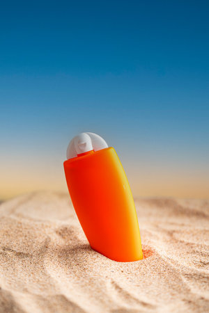 Sunblock or sunscreen in cosmetic tubeの写真素材