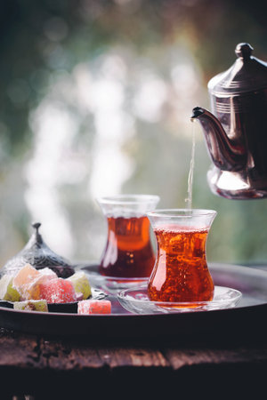 Cup of traditional turkish teaの写真素材
