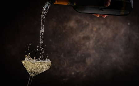 White wine being poured into a glass,の写真素材