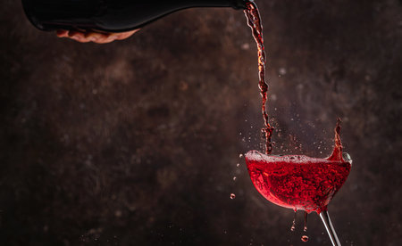 Red wine being poured into a glassの写真素材