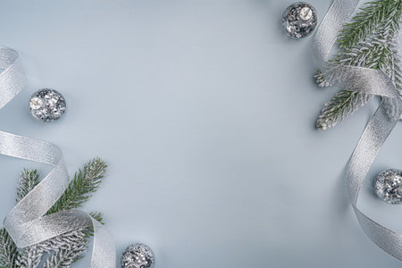 Silver and Frosted Christmas Gifts with Festive Decorの写真素材
