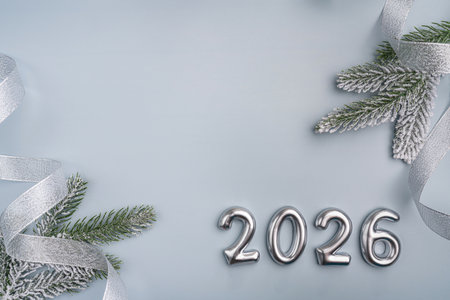 Elegant New Year 2026 Celebration with Silver Decorの写真素材