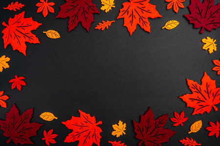 Autumn Frame with Red and Orange Felt Maple Leaves