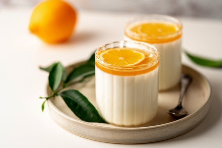 Dessert panna cotta with lemon