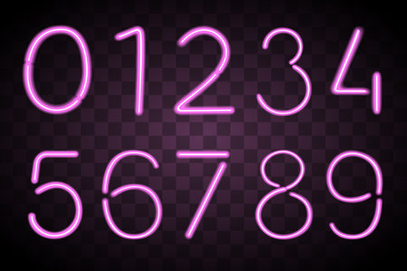 Decorative numbers in the form of neon lamps. pink color print on black backgroundのイラスト素材
