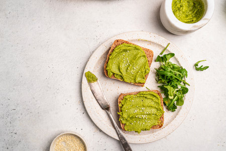 Avocado toast with guacamole souse