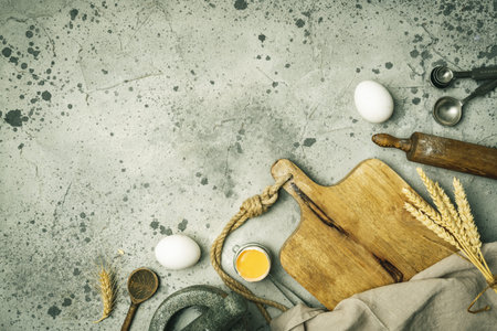 Baking utensils and ingredients.