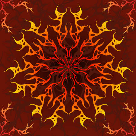 circular fire seamless pattern of flames on a brown backgroundのイラスト素材