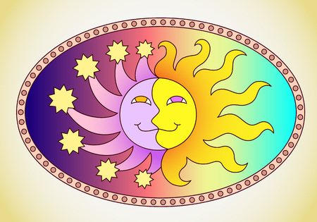 the sun and moon in a single image against the skyのイラスト素材