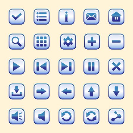the set of twenty-five blue buttons with a dark stroke, vector interface for gamesのイラスト素材