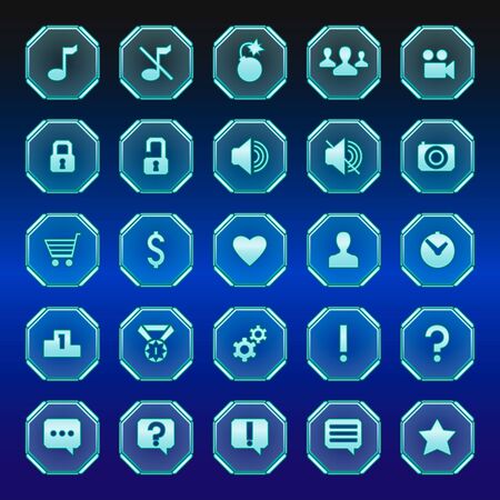 A set of translucent buttons on dark background, vector interface for gamesのイラスト素材