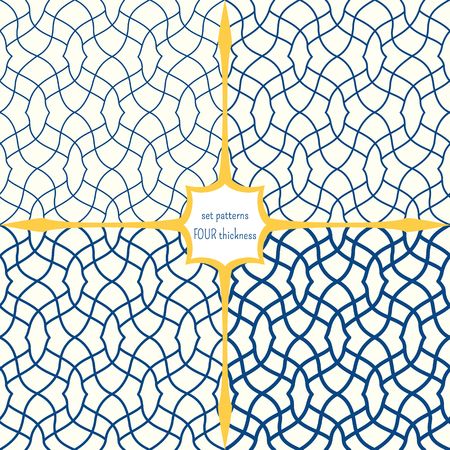 A set of four patterns, a grid of lines of different thickness. Monochrome seamless texture.のイラスト素材