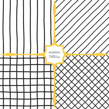 A set of four patterns, a grid of lines of different thickness. Monochrome seamless texture.のイラスト素材