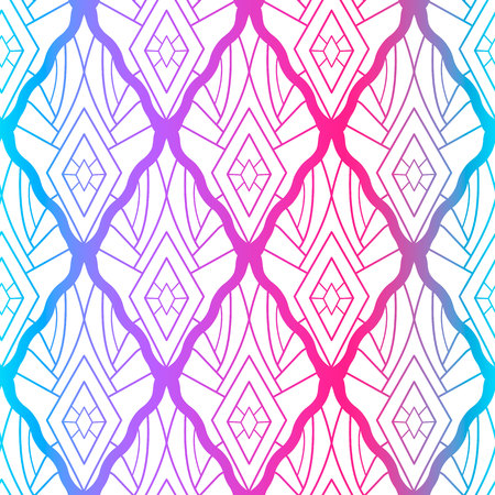 Neon lines on white background. Rhombic iridescent ornament. Seamless pattern for textiles and printing.のイラスト素材