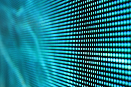 Blurred arrays of blue LEDs. Shallow depth of field for a special effect.の写真素材