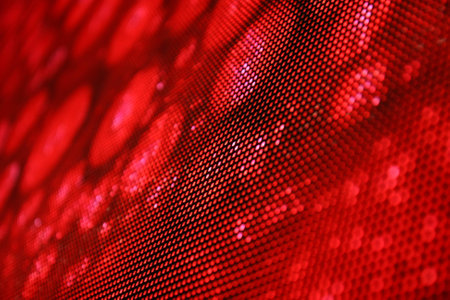Angled view of an LED screen showing stylish red image. Shallow depth of field for a blurred effect.