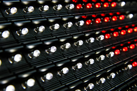 LEDs arrangement on a surface of variable message sign. Shallow depth of field.の写真素材