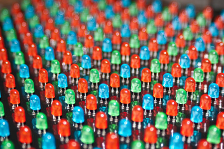 LED lamps being installed at the LED screen factory. Shallow depth of field for a blurred effect.