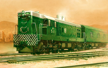 Old locomotive. Railway station. Railway transport. Vintage style.