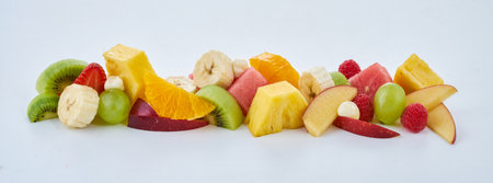 Fruit mix isolated on a white background. Healthy food concept.