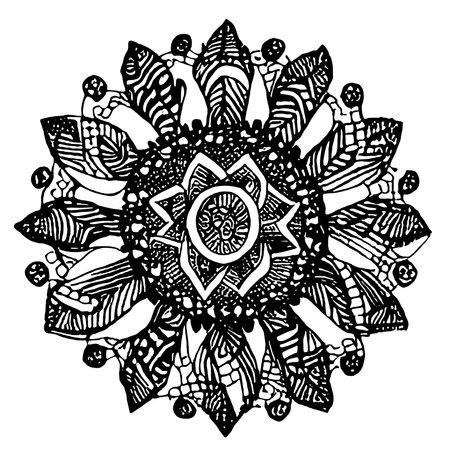 Mandala. Ethnic decorative element. Hand drawn backdrop. Islam, Arabic, Indian, ottoman motifs. Boho style.の写真素材