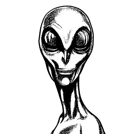 Alien head. Hand drawn illustration for tattoo or t-shirt.の写真素材