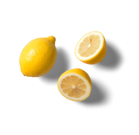 Lemon isolated on white background. Top view. Flat lay.の写真素材