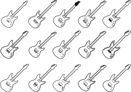 Electric guitar icon set in black and white colors. Vector illustration.のイラスト素材