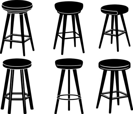set of bar stool silhouettes isolated on white background. Vector illustrationのイラスト素材