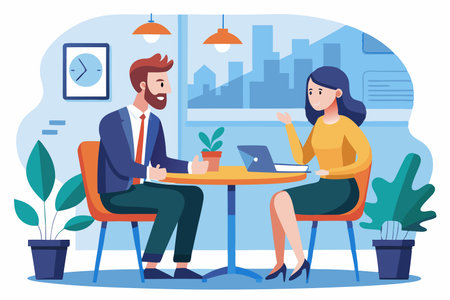 business couple in meeting with laptop in the office, vector illustration designのイラスト素材