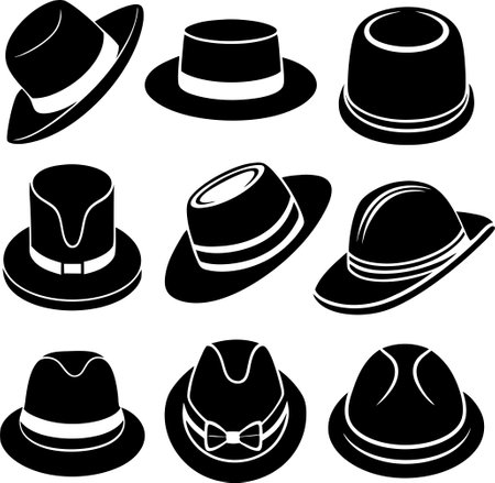 Illustration of a set of different hats isolated on a white backgroundのイラスト素材