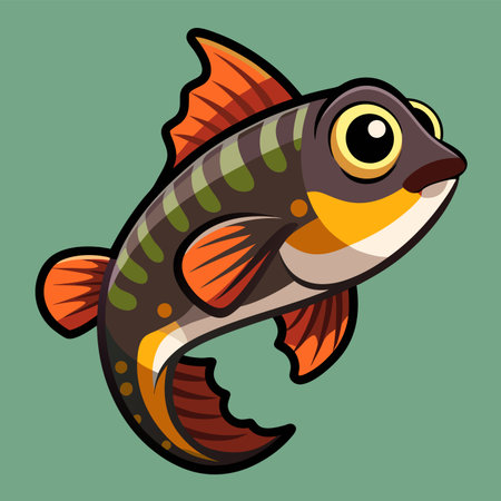 Cute cartoon fish. Vector illustration isolated on a green background.