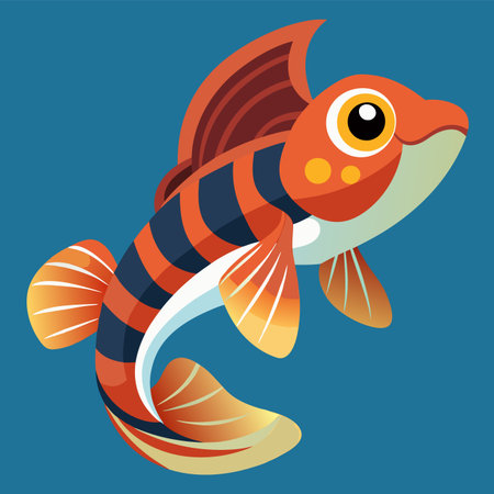 Vector illustration of a goldfish. Isolated on a blue background.のイラスト素材