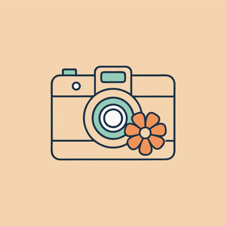 Flower and camera icon. Vector illustration in trendy linear style.