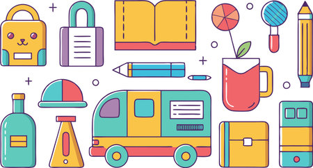 School and education icons set. Colorful vector line art illustration.のイラスト素材