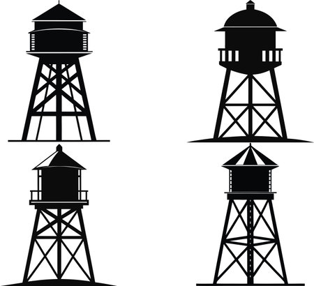 Water tank icon set isolated on white background. Silhouette vector illustrationのイラスト素材