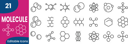 Molecule icon set in thin line style. Vector illustration.のイラスト素材