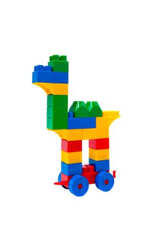 Camel from colored toy bricks on white backgroundの写真素材