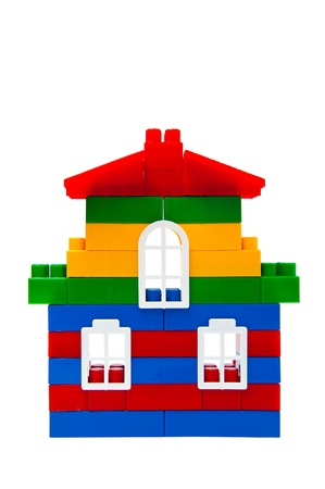 House from colored toy bricks on white backgroundの写真素材