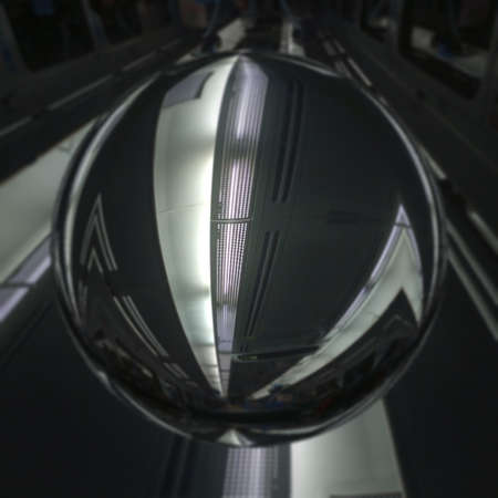 abstract scene of the interior of a modern building with a mirror ballの写真素材