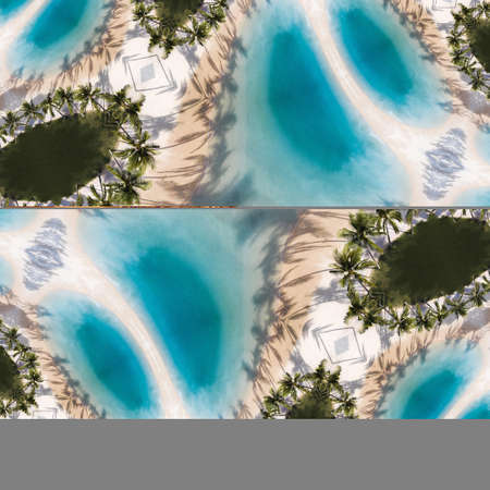 Seamless pattern of palm trees on a background of blue water.の写真素材
