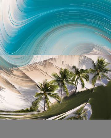 Abstract summer landscape with palms and sand dunes. 3d renderingの写真素材